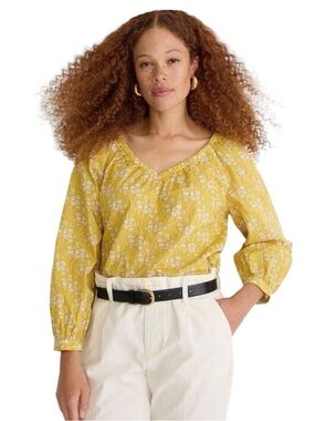 J Crew Liberty of London Yellow Floral Top BL652 XS